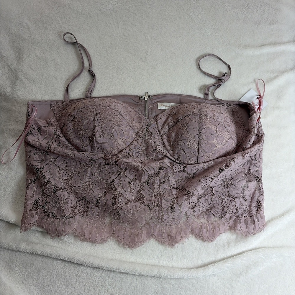 Rose Velvet Lace Corset‎ Women's NWT Size 3XL Mauve Purple Bustier Retro Vintage